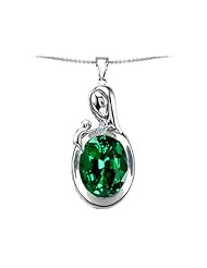 Original Star K (tm) Loving Mother With Child Family Pendant With Oval 11x9mm Simulated Emerald in 925 Sterling Silver