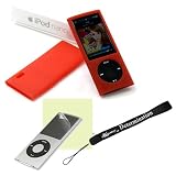 Premium Durable Red Skin Silicon Skin Cover Case Protector for Apple iPod Nano 5th Generation 8GB 16GB ( 8 GB 16 GB ) Includes Nano 5 Screen Protector Guard + a 4-Inch Determination Hand Strap