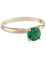 10k Gold 6mm Round Created Emerald Gemstone Solitaire Ring (0.80 ct)