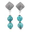 Round Faceted Turquoise Bead Dangle Earrings on Domed Diamond Shaped Sterling Silver Posts, 1 1/2" Length, #7750