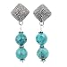 Round Faceted Turquoise Bead Dangle Earrings on Domed Diamond Shaped Sterling Silver Posts, 1 1/2" Length, #7750