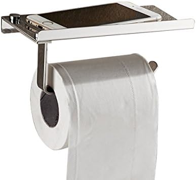 SUS 304 Stainless Steel Toilet Paper Holder Storage Bathroom Kitchen Paper Towel Dispenser Stick On Sticky Tissue Roll Hanger Wall Mount Contemporary Style Shelf with Tissue Tolder,Mirror Finish