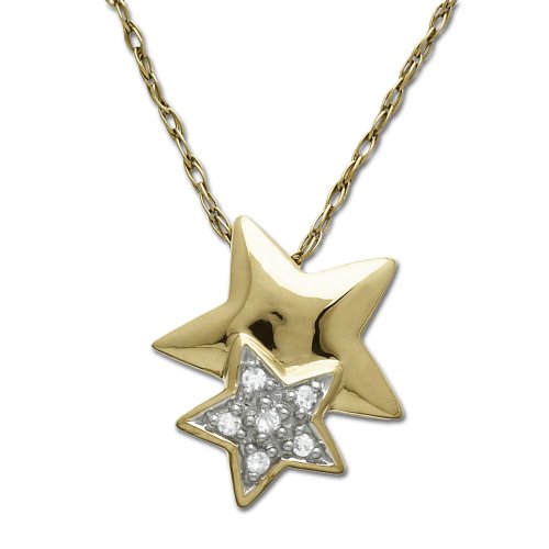 14k Yellow Gold Diamond Stars Pendant (.03 cttw, J Color, I2 Clarity)