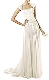 DAPENE® Women's Elegant Lace Cap Sleeve Open Back Bride Wedding Dress