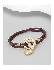 Brown Heart Leather Bracelet In White Base
