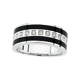 14K White Gold 1/5 ct. Diamond and Onyx Men's Ring