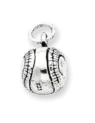 Sterling Silver 3D Antiqued Baseball Charm