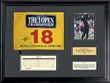 David Duval Framed Autographed 2001 British Open 18th Hole Pin Flag with Biography