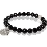 Tourmaline Stretch Bracelet with Religious Charm & White Rhinestone Bead Accent