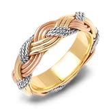 14K Tri-Colored Gold Braided Comfort Fit Men's Wedding Band Ring