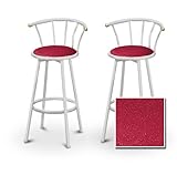 IMAGE OF 2 Glitter Wine / Maroon Vinyl Specialty / Custom White Barstools with Backrest Set