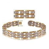 Mens Stainless and Yellow Gold Bracelet w Diamonds