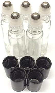 Essential Oils Aromatherapy Roller Bottles 10 ml w/ Steel Balls & Caps - Lot of 5 - Lavender Lemon Peppermint Frankincense
