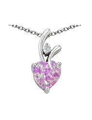 Original Star K (tm) Created 8mm Heart Shaped Pink Opal Pendant in 925 Sterling Silver