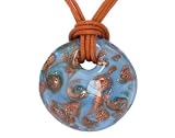 Sterling Silver Round Blue & Brown Murano Glass Pendant w/ Brown-Tone Cord