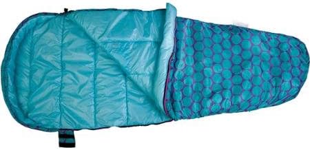 Wildkin Water Resistant Stay Warm 30-Degree Kids' Sleeping Bag With Adjustable Hood, Stuff Sack Included, 67.5"L x 27"W, Big Dot Aqua/Purple