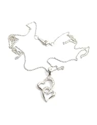 Fine Jewelry Diamonds and 925 Silver Two Double Hearts with Diamonds Pendant Necklace Introductory Offer Price