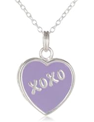 Sterling Silver Purple Epoxy "XOXO" Hugs and Kisses Heart Pendant Necklace, 18"