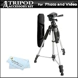 Lightweight 57" Tripod with 3 Way Pan Head, Leg Locks, & Built-in Tripod Handle for Nikon D3200 / D3100 / D5100 / D7000 , Canon EOS Rebel T3i / T2i / 5D / 60D , Canon VIXIA HF M41 / HF R200 , Toshiba Camileo H30 & More Digital SLR Cameras & HD Camcorders