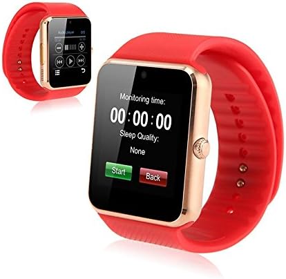 Jedy Bluetooth Smart Watch with SIM Card Slot and NFC Cell Phone Watch Phone Mate for Samsung S3/S4/S5/Note 2/Note 3/Note 4 HTC Sony LG and iPhone 4S/5/5C/5S/6/6 Plus - Gold black band (Golden Red)