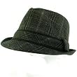 New Cotton Plaid Tweed Stingy Fedora Trilby Hat Dark Brown Medium Large