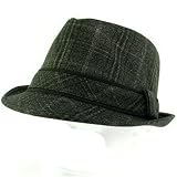 New Cotton Plaid Tweed Stingy Fedora Trilby Hat Dark Brown Medium Large