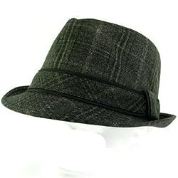 New Cotton Plaid Tweed Stingy Fedora Trilby Hat Dark Brown Medium Large