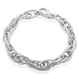 Sterling Silver Double Oval Hammered Link Bracelet 8"