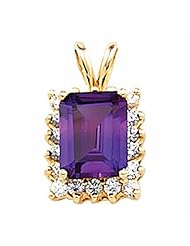 18K Yellow Gold Emerald Cut Amethyst and Diamond Pendant -- LIFETIME WARRANTY