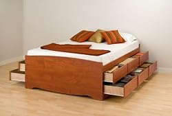 Prepac Monterey Cherry Tall Queen Platform Storage Bed