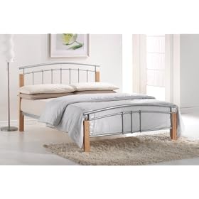 Tetras 4Ft Silver/ Beech Small Double Bed Frame
