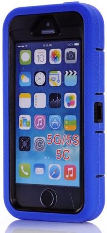 Yyue Ultra Shock&drop-proof Amy-grade Protective Hard Defender Case and Three Layer Hard Shell Cover Holster with 360 Degree Rotating Ring Bracket Protective Case for Apple Iphone 5/5c/5s -- TPU Rubber & Silicone Case with Stand & Clip for Apple Iphone 5/5c/5s(blue)