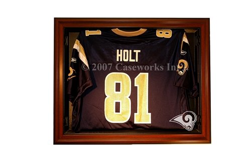 St. Louis Rams Football Jersey Display Case with Removable Face and Classic Wood Finish Frame