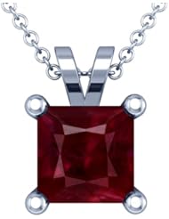 18K White Gold Princess Cut Ruby Solitaire Pendant