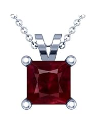 14K White Gold Princess Cut Ruby Solitaire Pendant