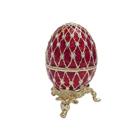 RED Faberge style Egg Box & Ring Insert Swarovski Crystals 24K Gold Trinket Jewelry Box FREE SHIP!