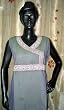 Gray Green Embroidered Cotton Kurti Tunic Top Medium Size Final Sale