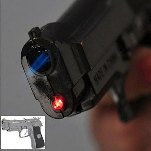 Random Colors Free Shipping Cool Gun Pistol Style Zinc Alloy Windproof Butane Jet Torch Lighter w/ Red Laser + 1 × Cute Gift