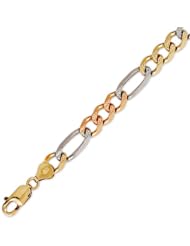 14K Solid 3 Tri Color Gold Figaro Chain Bracelet 7mm (17/64 in.) - 8.5 in.