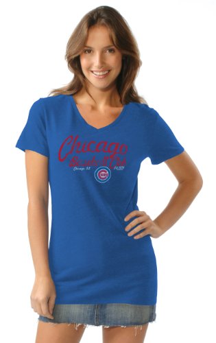 MLB Women's Chicago Cubs Short Sleeve V Neck Tee (Royal, Small)