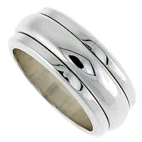 Sterling Silver 3/8 (10 mm) Polished Dome Spinner Ring size 8