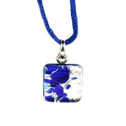 Handmade Murano Glass Pendant - Ally Square S Blue/Silver Style1
