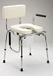 `Drop Arm Commode With Padded Seat Weight capacity: 350 Lbs. * Designed to accomodate lateral transfers * Cantilevered armrest design drops with just a push of a button allowing unrestricted left-to-right leg movement for easy transfer * Hard chrome-pla