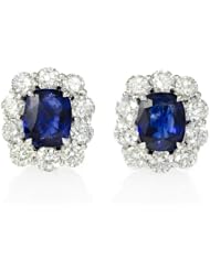 Diamond and Blue Sapphire Platinum Cluster Earrings