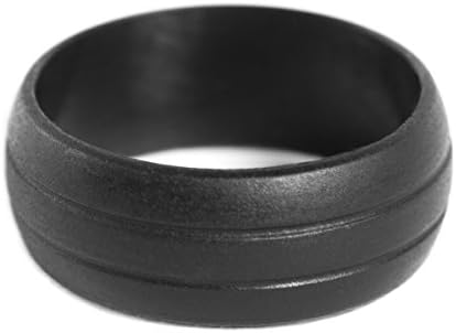 Silicone Wedding Ring for Athletic Active Men - Unique Double-debossed Silicone Wedding Band Design - Black or Gray
