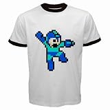 Ringer T-Shirt Black of Vintage Retro Megaman (Mega Man) Jumping Sprite Graphic