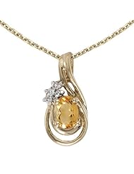 14k Yellow Gold Oval Citrine And Diamond Teardrop Pendant plus 18" Chain