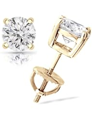 IGI Certified 0.62 cttw Round Diamond 4-Prong Stud Earrings in 14K Yellow Gold with Screw Backs (G-H Color, I2-I3 Clarity)