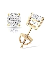 IGI Certified 0.62 Carat (ctw) Round Diamond 4-Prong Stud Earrings in 14K Yellow Gold with screw backs (G-H, I2-I3)