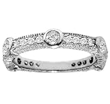 1.00 CT TW Bezel Prong Set Diamond Anniversary Wedding Ring in 14k White Gold